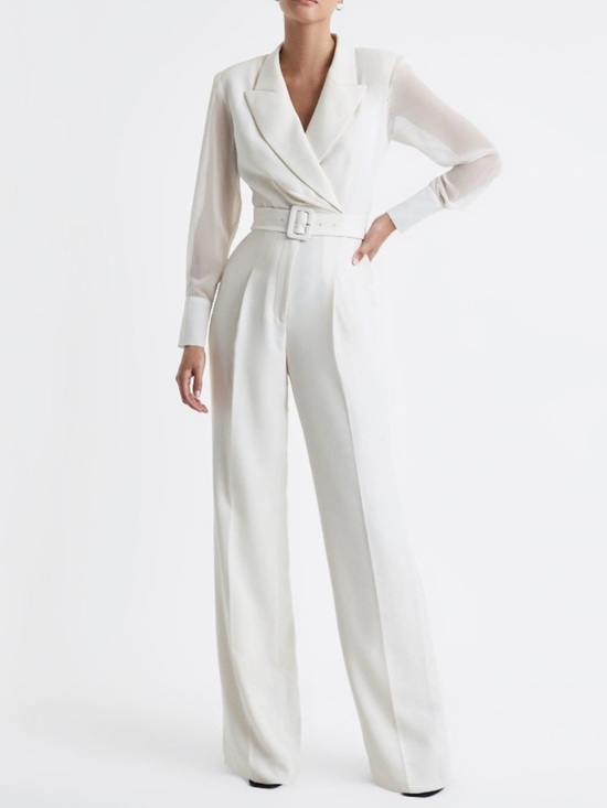 Reiss Pants - Reiss Ivory Belted Shee Tuxedo Jumpsuit